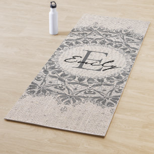 Mandala Name Monogram Monochrome Light Grey Yoga Mat