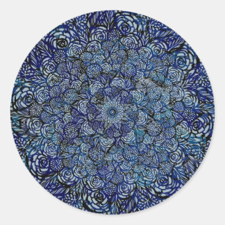 Mandala Nature Floral Bold Blue Floral Geometry Classic Round Sticker