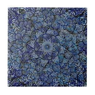 Mandala Nature Floral Bold Blue Floral Geometry Tile