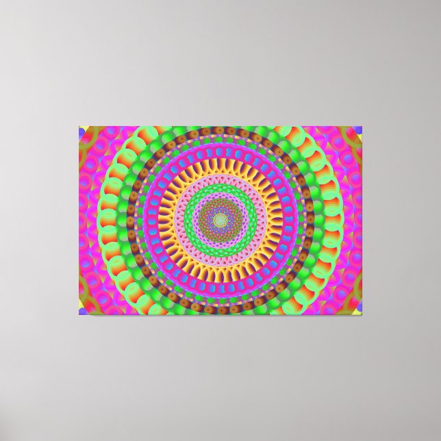 Mandala Neon Twist Stretched Canvas Print (Front)
