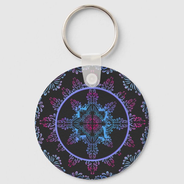 Mandala Night Flower Key Ring (Front)