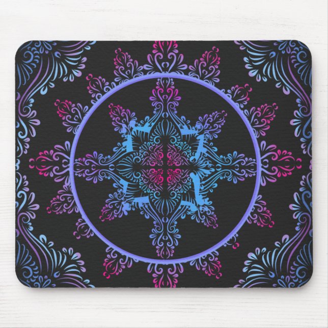 Mandala Night Flower Mouse Mat (Front)