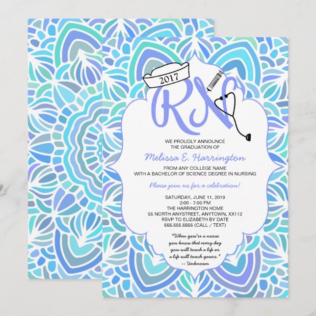 Mandala Nurse graduation RN pinning ceremony party Invitation (Front/Back)