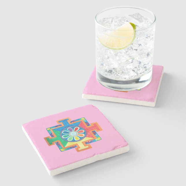 Mandala of Creation Watercolor  Stone Coaster (Side)