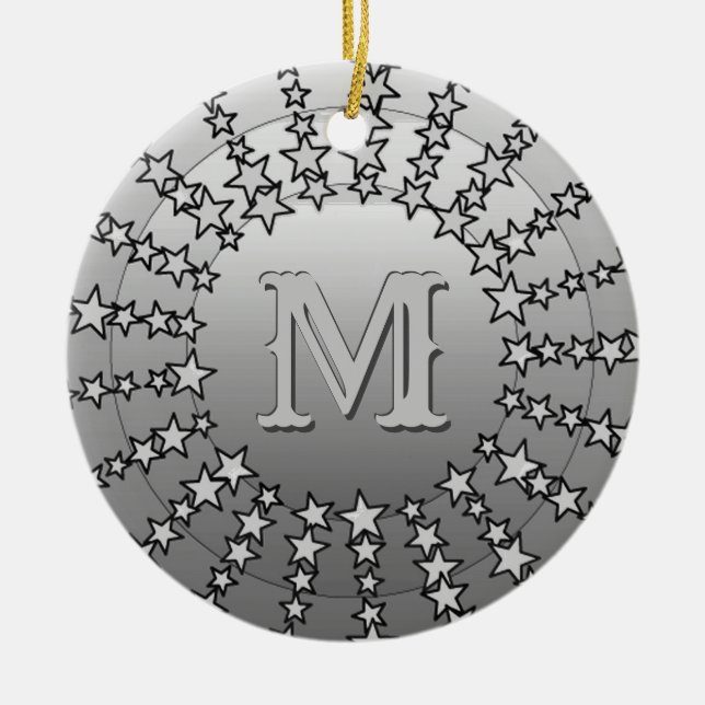 Mandala of Stars, Silver Grey Satin Gradient Ceramic Tree Decoration (Front)