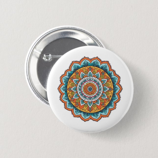 mandala of various colours 6 cm round badge (Front & Back)