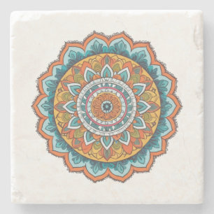 mandala of various colours stone coaster
