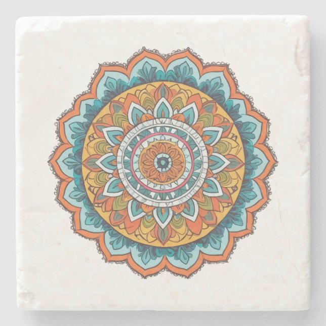 mandala of various colours stone coaster (Front)