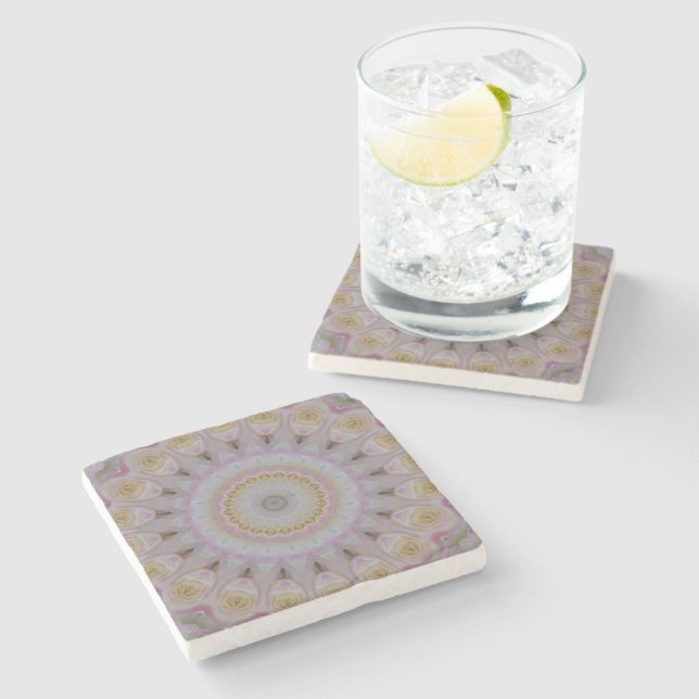 Mandala Of Yellow Roses Stone Coaster (Side)