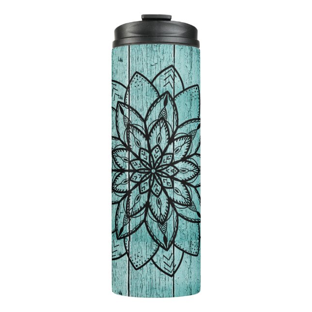 Mandala on Blue Aged Wood Thermal Tumbler (Front)