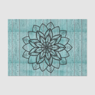 Mandala on Blue Aged Wood  Tissue Paper