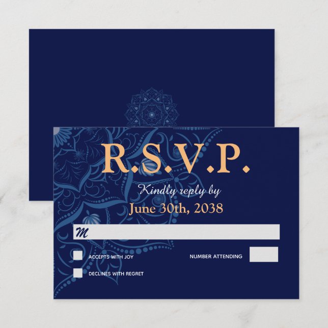 Mandala on Royal Blue Wedding RSVP Response (Front/Back)