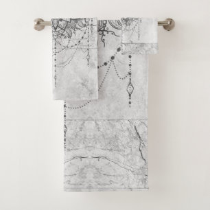 Mandala on Silver Marble  Bath Towel Set