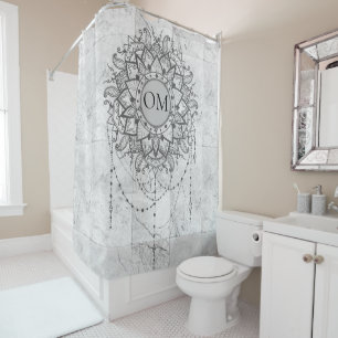 Mandala on Silver Marble Shower Curtain