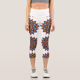 Mandala on white capri leggings