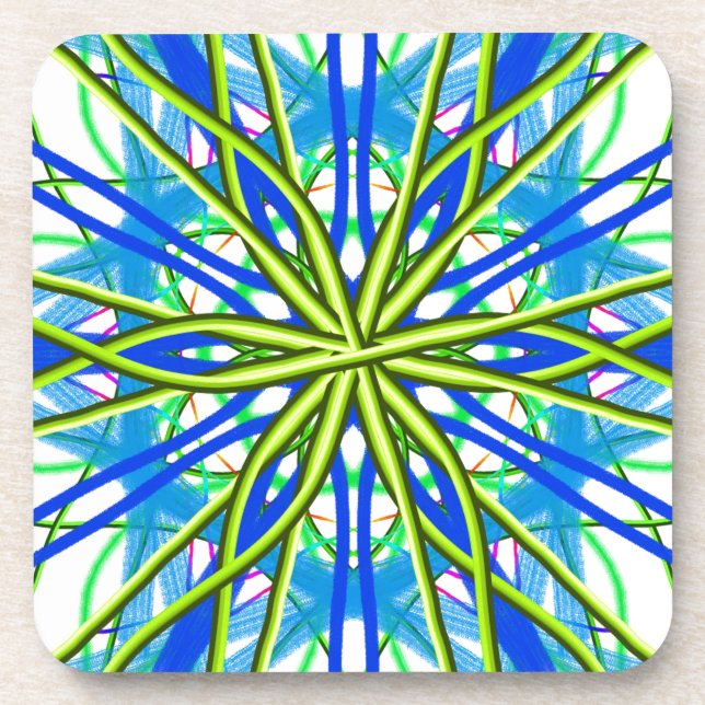 Mandala On White With Yellow And Blue Coaster (Front)