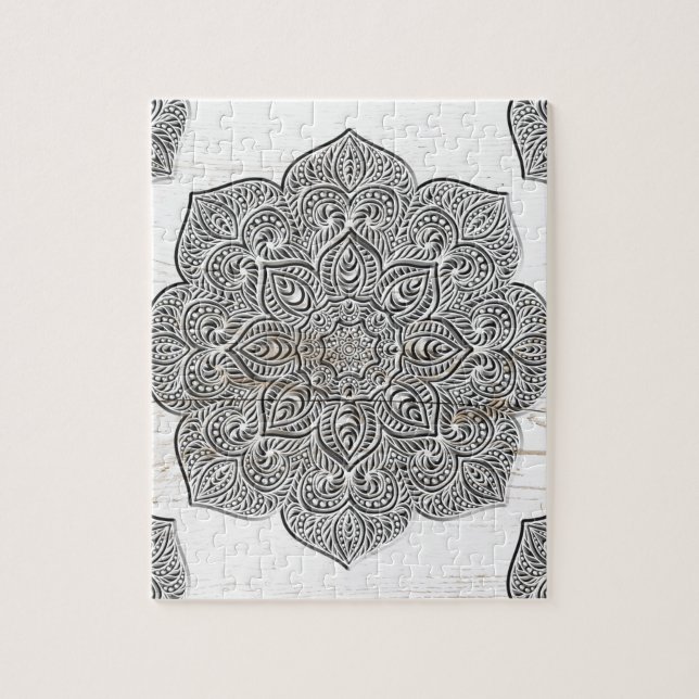 Mandala on white wood jigsaw puzzle (Vertical)