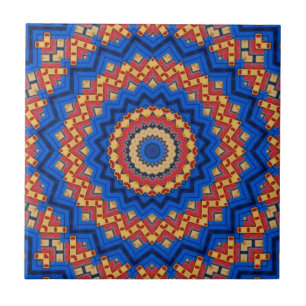 Mandala orange blue tile