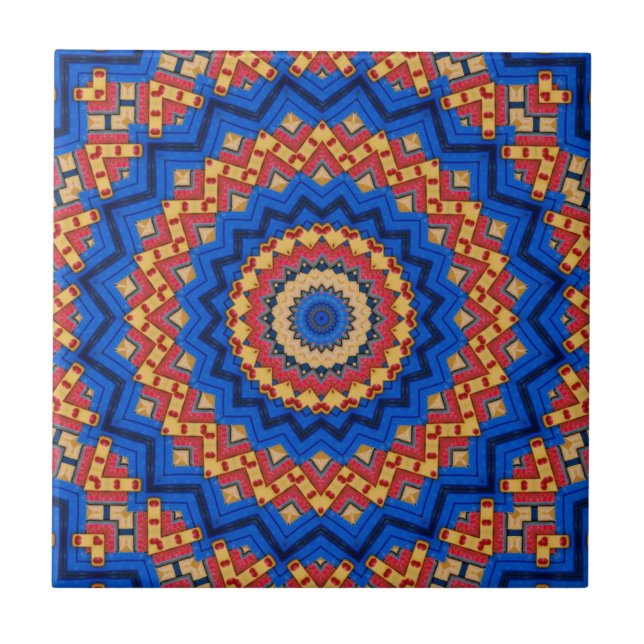 Mandala orange blue tile (Front)