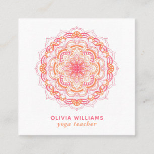 Mandala Orange Pink Spiritual Yoga Fresh White Square Business Card