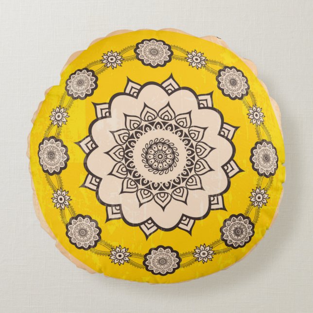 Mandala ornamental design,ethnic style round cushion (Front)