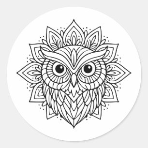 Mandala Owl Head Line Art Classic Round Sticker