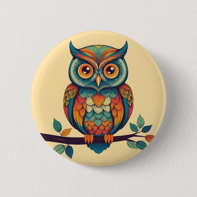Mandala Owl King 6 Cm Round Badge (Front)
