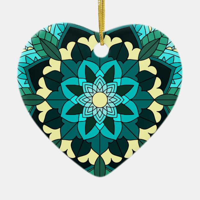 Mandala Pattern 02 in aqua Ceramic Tree Decoration (Front)