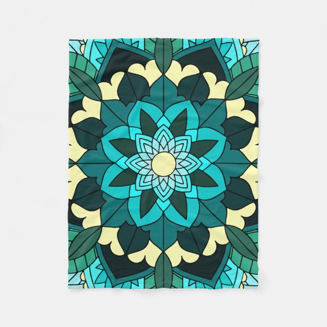 Mandala Pattern 02 in aqua Fleece Blanket (Front)