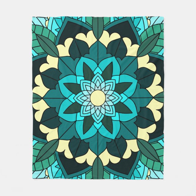 Mandala Pattern 02 in aqua Fleece Blanket (Front)