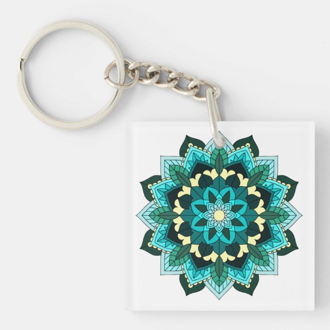 Mandala Pattern 02 in aqua Key Ring (Front)