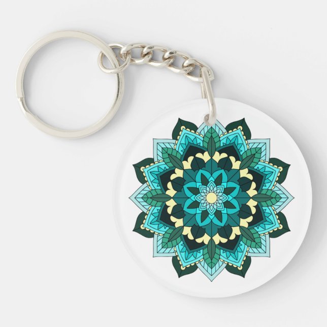 Mandala Pattern 02 in aqua Key Ring (Front)