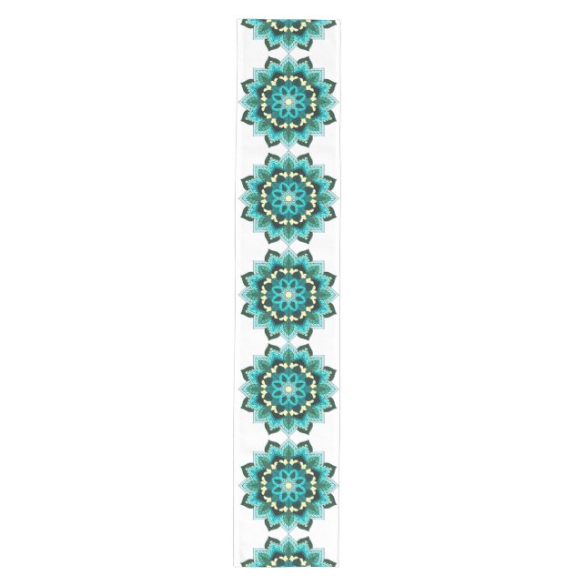 Mandala Pattern 02 in aqua Medium Table Runner (Front)