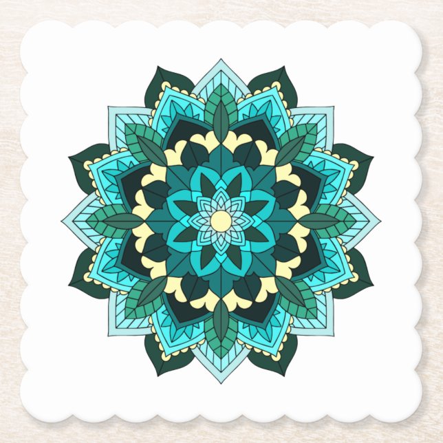 Mandala Pattern 02 in aqua Paper Coaster (Front)