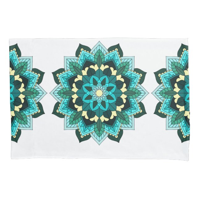 Mandala Pattern 02 in aqua Pillowcase (Front-Left)
