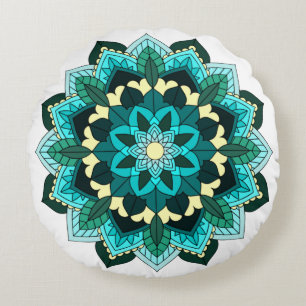 Mandala Pattern 02 in aqua Round Cushion
