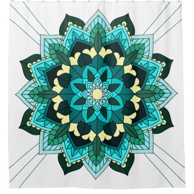 Mandala Pattern 02 in aqua Shower Curtain (Front)