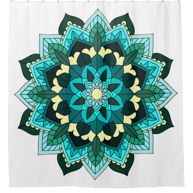 Mandala Pattern 02 in aqua Shower Curtain (Front)