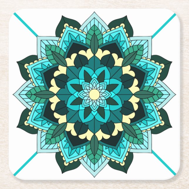 Mandala Pattern 02 in aqua Square Paper Coaster (Front)