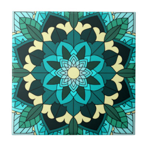 Mandala Pattern 02 in aqua Tile