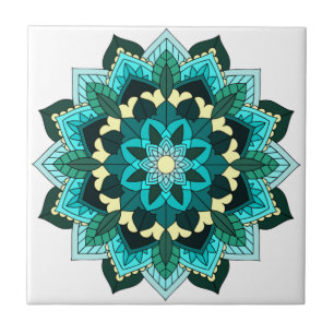 Mandala Pattern 02 in aqua Tile