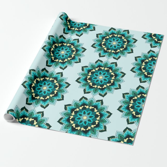 Mandala Pattern 02 in aqua Wrapping Paper (Unrolled)