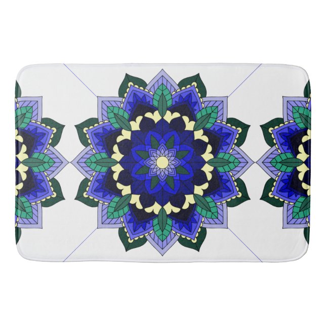 Mandala Pattern 02 in dark blue Bath Mat (Front)