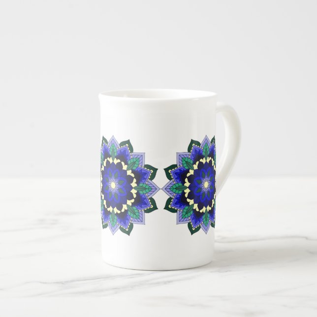 Mandala Pattern 02 in dark blue Bone China Mug (Front Right)