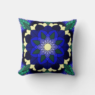 Mandala Pattern 02 in dark blue Cushion