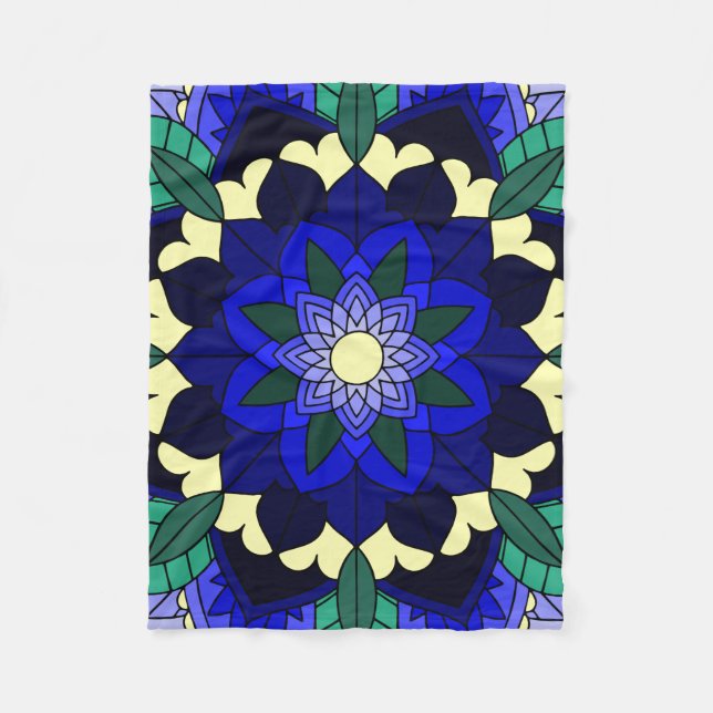Mandala Pattern 02 in dark blue Fleece Blanket (Front)