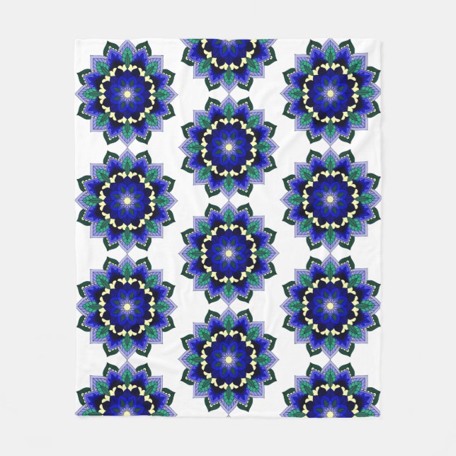 Mandala Pattern 02 in dark blue Fleece Blanket (Front)