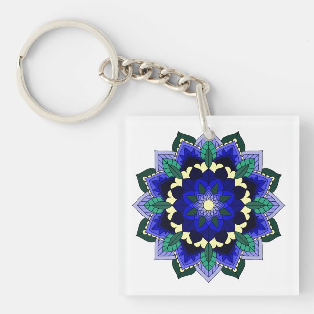 Mandala Pattern 02 in dark blue Key Ring (Front)