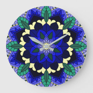 Mandala Pattern 02 in dark blue Large Clock