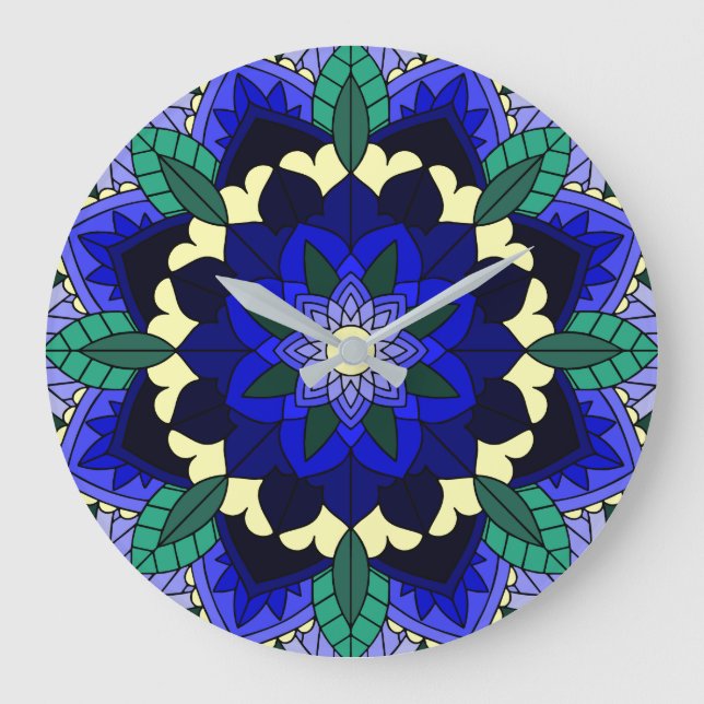 Mandala Pattern 02 in dark blue Large Clock (Front)